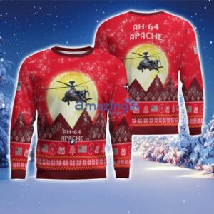 AH-64 Apache AH64 Aircraft Moonlight Red Color Ugly Christmas Sweater Christmas Gift Product Photo 1