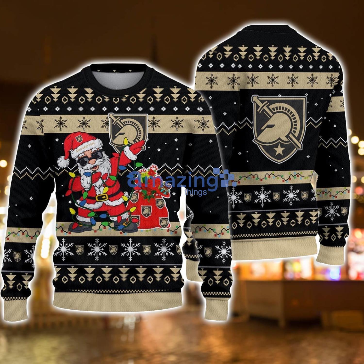 Army Black Knights Santa Claus Dabbing Funny Ugly Christmas Sweater For Men And Women image Army Black Knights Santa Claus Dabbing Funny Ugly Christmas Sweater For Men And Women Product Photo 1