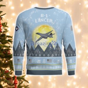 B-1 Lancer B1 Light Blue Aircraft Moonlight 3D Ugly Christmas Sweater Christmas Gift Product Photo 3