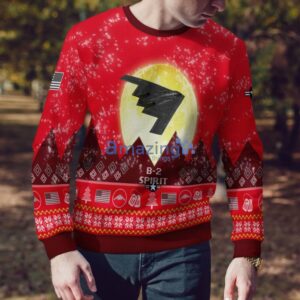 B-2 Spirit B2 Aircraft Moonlight Red Color Ugly Christmas Sweater Christmas Gift Product Photo 2