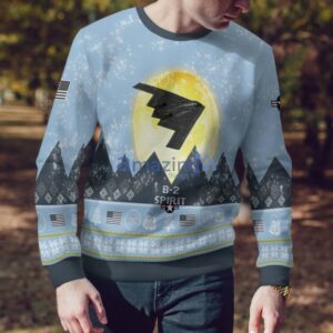 B-2 Spirit B2 Light Blue Aircraft Moonlight 3D Ugly Christmas Sweater Christmas Gift Product Photo 2