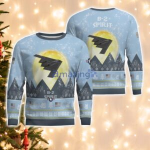 B-2 Spirit B2 Light Blue Aircraft Moonlight 3D Ugly Christmas Sweater Christmas Gift Product Photo 1