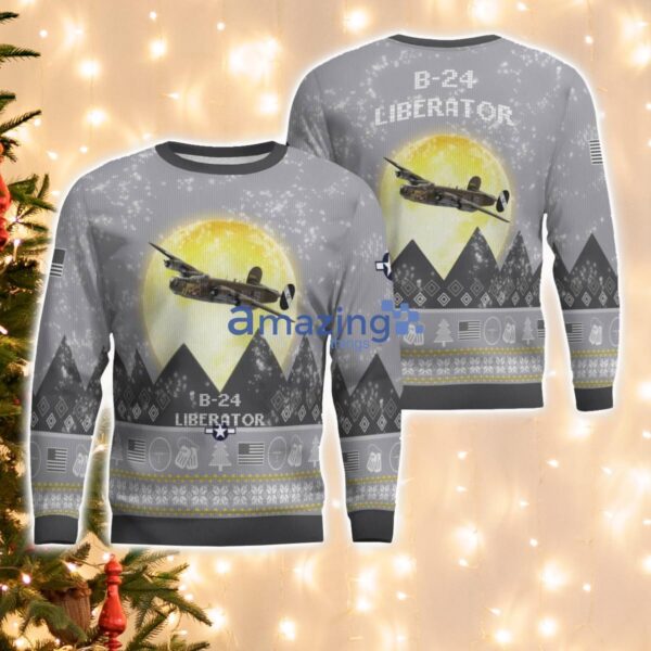 B-24 Liberator B24 Aircraft Moonlight And Mountain Pattern Ugly Christmas Sweater Aircraft Lovers Christmas Gift Product Photo 2