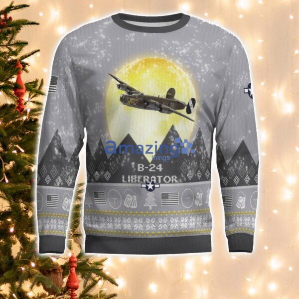 B-24 Liberator B24 Aircraft Moonlight And Mountain Pattern Ugly Christmas Sweater Aircraft Lovers Christmas Gift Product Photo 1