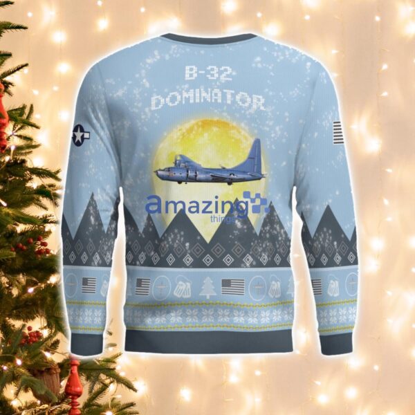 B-32 Dominator B32 Light Blue Aircraft Moonlight 3D Ugly Christmas Sweater Christmas Gift Product Photo 3