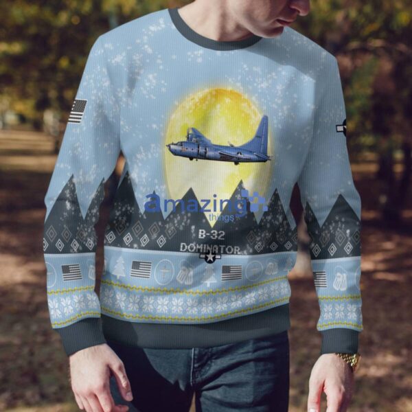 B-32 Dominator B32 Light Blue Aircraft Moonlight 3D Ugly Christmas Sweater Christmas Gift Product Photo 4