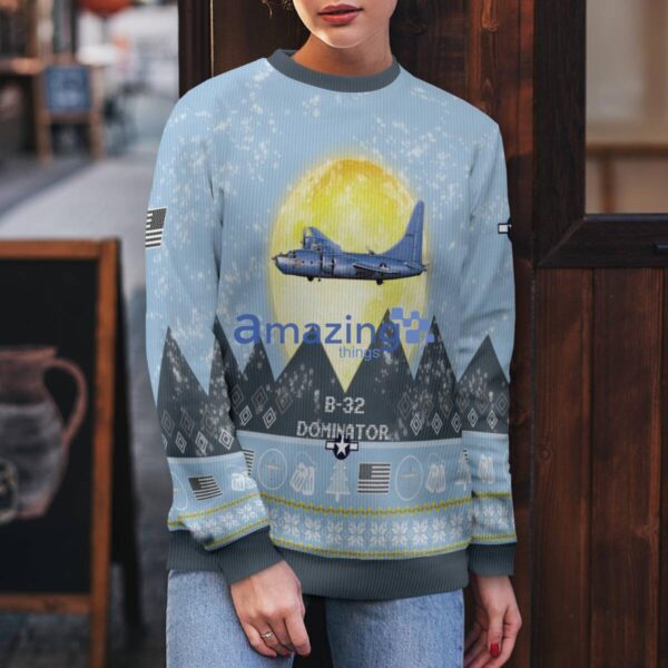 B-32 Dominator B32 Light Blue Aircraft Moonlight 3D Ugly Christmas Sweater Christmas Gift Product Photo 5