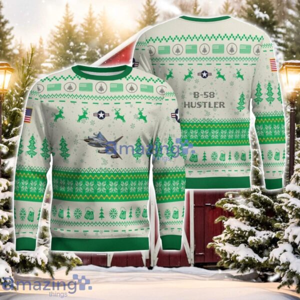 B-58 Hustler B58 Green Color AOP Aircraft Ugly Christmas Sweater All Printed Sweater Product Photo 1