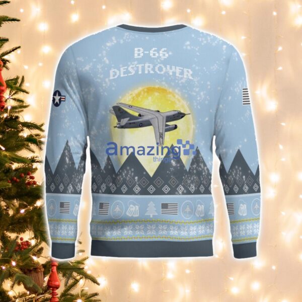 B-66 Destroyer B66 Light Blue Aircraft Moonlight 3D Ugly Christmas Sweater Christmas Gift Product Photo 3