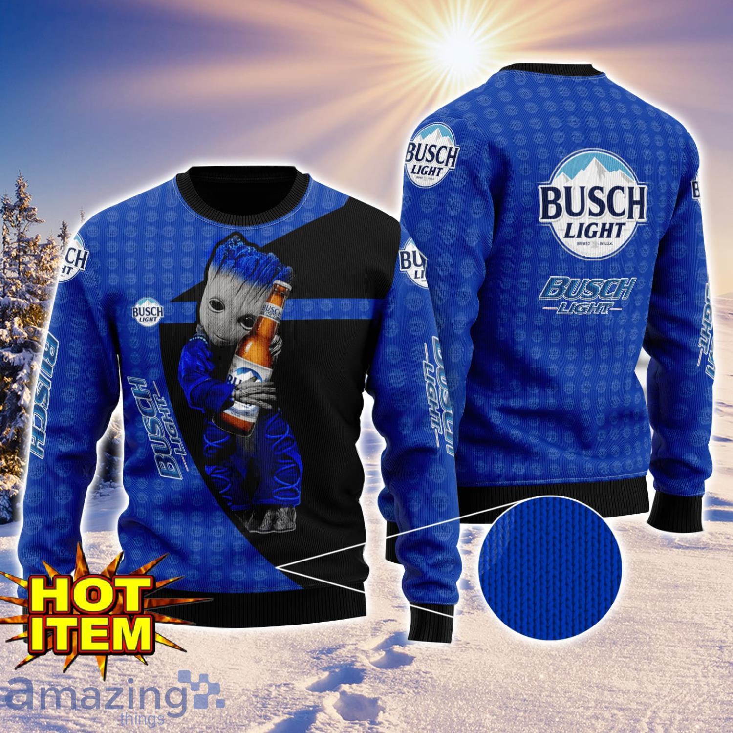 Baby Groot Hug Busch Light Ugly Christmas 3D Sweater All Over Print image Baby Groot Hug Busch Light Ugly Christmas 3D Sweater All Over Print Product Photo 1
