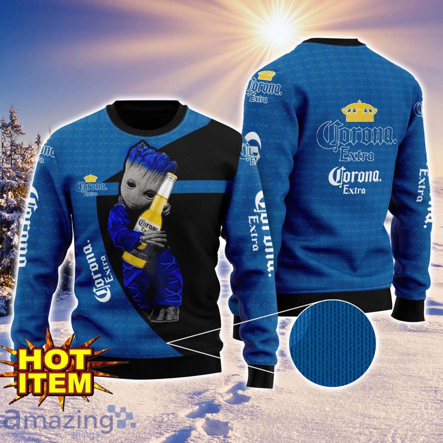 Baby Groot Hug Corona Extra Ugly Christmas 3D Sweater All Over Print image Baby Groot Hug Corona Extra Ugly Christmas 3D Sweater All Over Print Product Photo 1