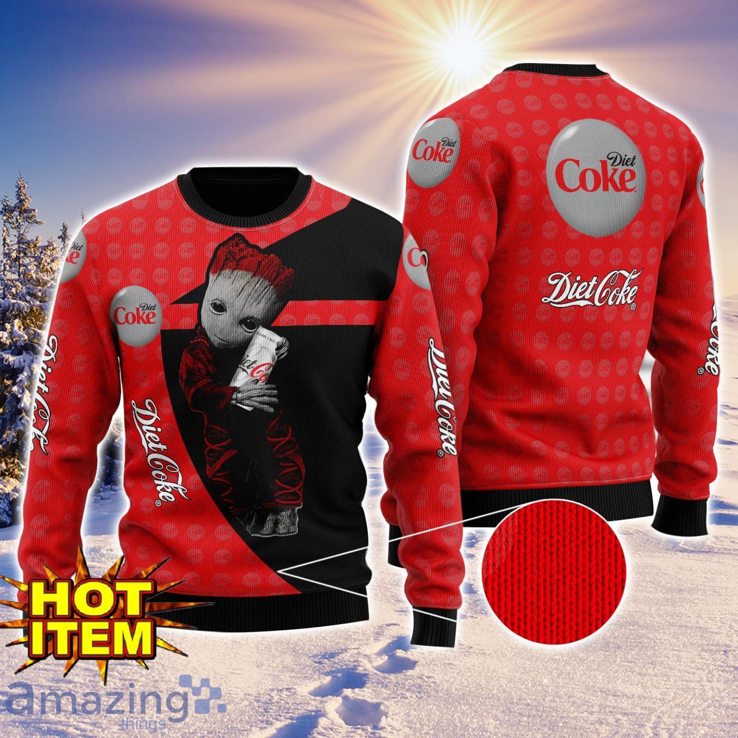 Baby Groot Hug diet coke Ugly Christmas 3D Sweater All Over Print image Baby Groot Hug diet coke Ugly Christmas 3D Sweater All Over Print Product Photo 1