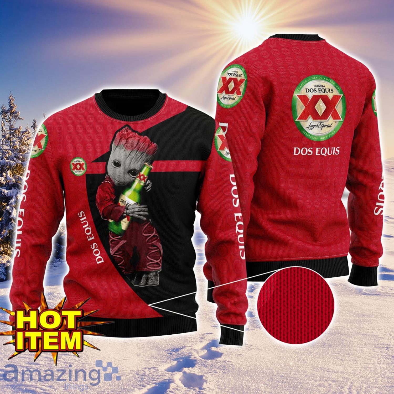 Baby Groot Hug Dos Equis Ugly Christmas 3D Sweater All Over Print image Baby Groot Hug Dos Equis Ugly Christmas 3D Sweater All Over Print Product Photo 1