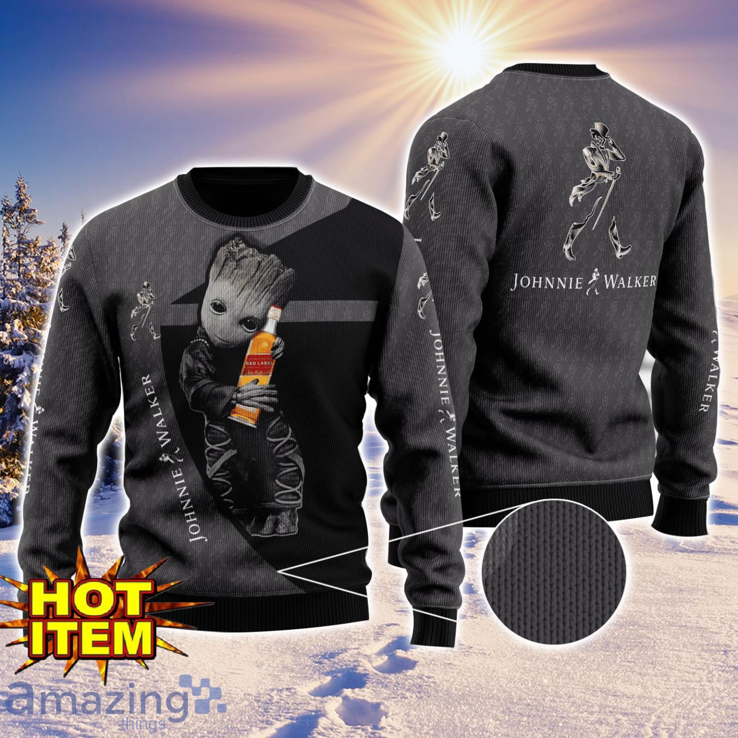 Baby Groot Hug johnnie Walker Ugly Christmas 3D Sweater All Over Print image Baby Groot Hug johnnie Walker Ugly Christmas 3D Sweater All Over Print Product Photo 1