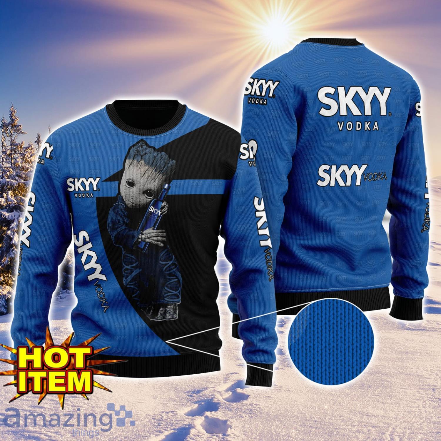 Baby Groot Hug skyy vodka Ugly Christmas 3D Sweater All Over Print image Baby Groot Hug skyy vodka Ugly Christmas 3D Sweater All Over Print Product Photo 1
