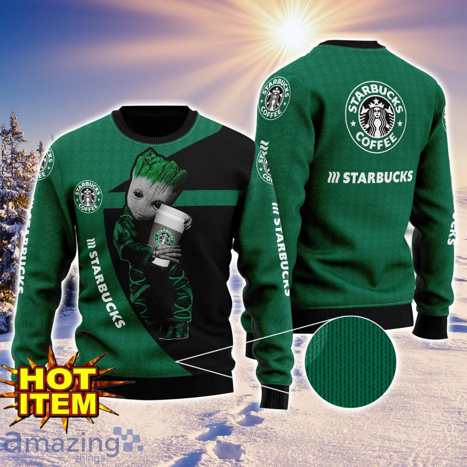 Baby Groot Hug Starbucks Coffee Ugly Christmas 3D Sweater All Over Print image Baby Groot Hug Starbucks Coffee Ugly Christmas 3D Sweater All Over Print Product Photo 1