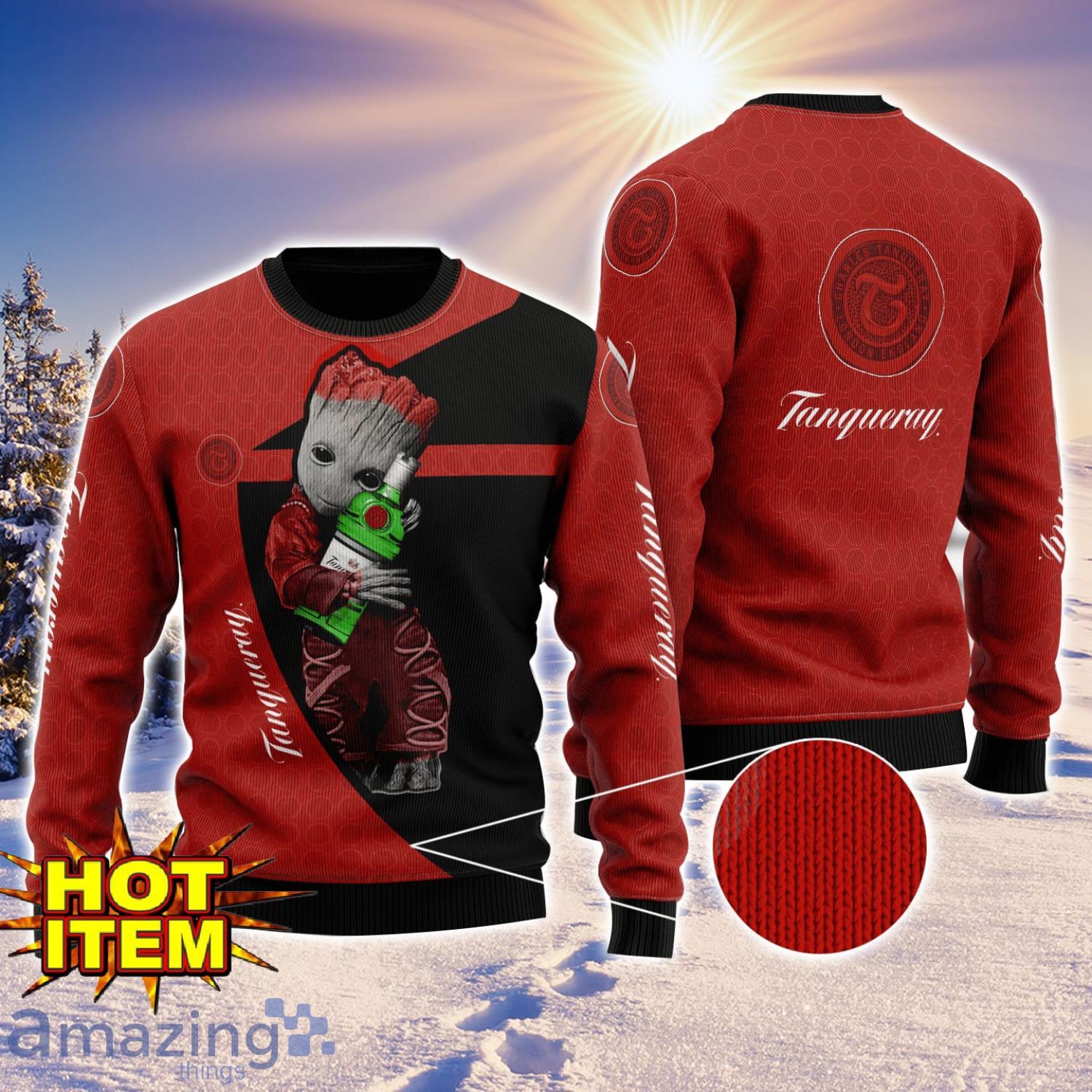 Baby Groot Hug Tanqueray Ugly Christmas 3D Sweater All Over Print image Baby Groot Hug Tanqueray Ugly Christmas 3D Sweater All Over Print Product Photo 1