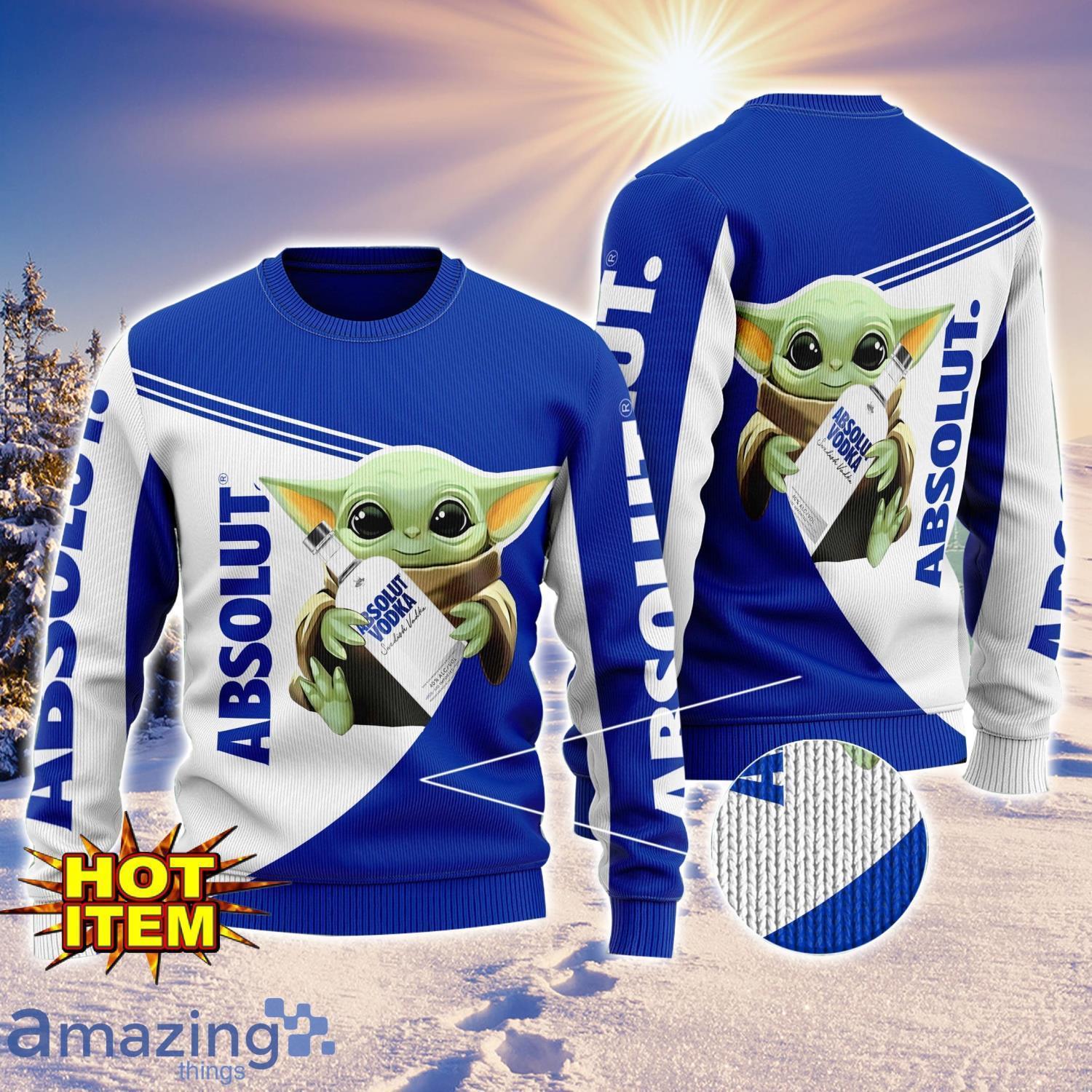 Baby Yoda Absolut Vodka AOP Ugly Christmas Sweater Unisex For Men And Women image Baby Yoda Absolut Vodka AOP Ugly Christmas Sweater Unisex For Men And Women Product Photo 1