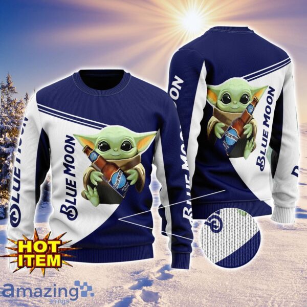 Baby Yoda Blue Moon AOP Ugly Christmas Sweater Unisex For Men And Women Product Photo 1