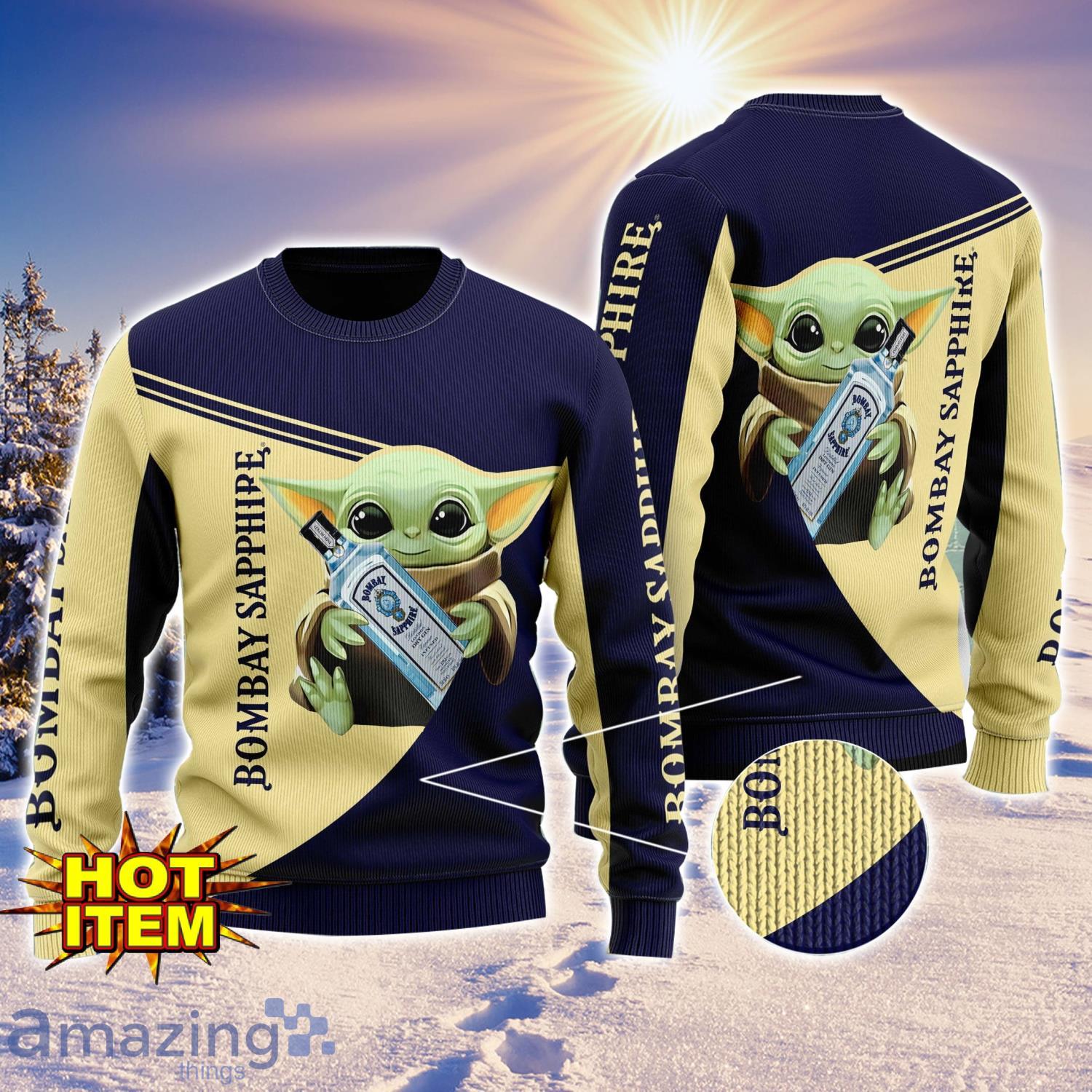 Baby Yoda Bombay Sapphire AOP Ugly Christmas Sweater Unisex For Men And Women image Baby Yoda Bombay Sapphire AOP Ugly Christmas Sweater Unisex For Men And Women Product Photo 1