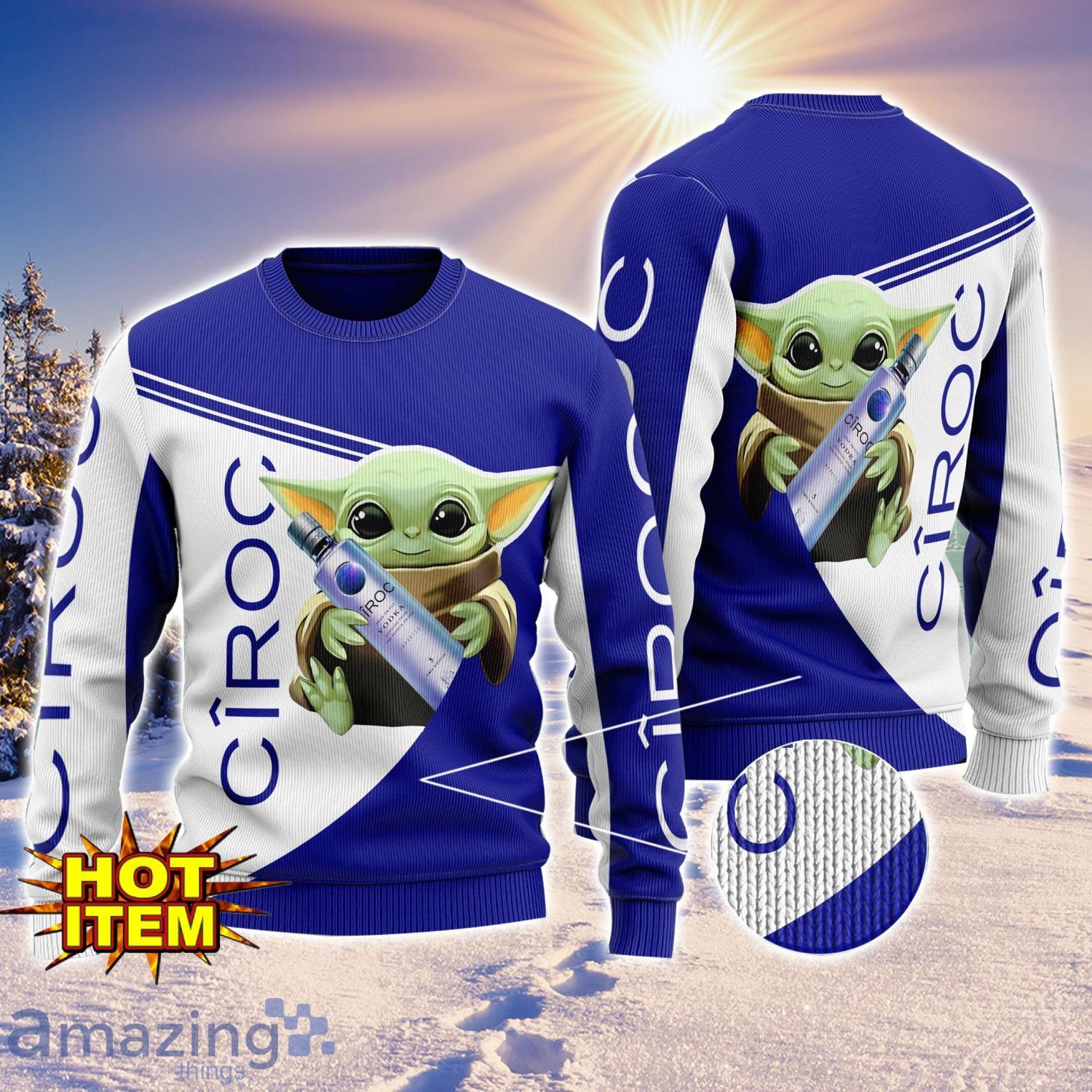 Baby Yoda Ciroc Vodka AOP Ugly Christmas Sweater Unisex For Men And Women image Baby Yoda Ciroc Vodka AOP Ugly Christmas Sweater Unisex For Men And Women Product Photo 1