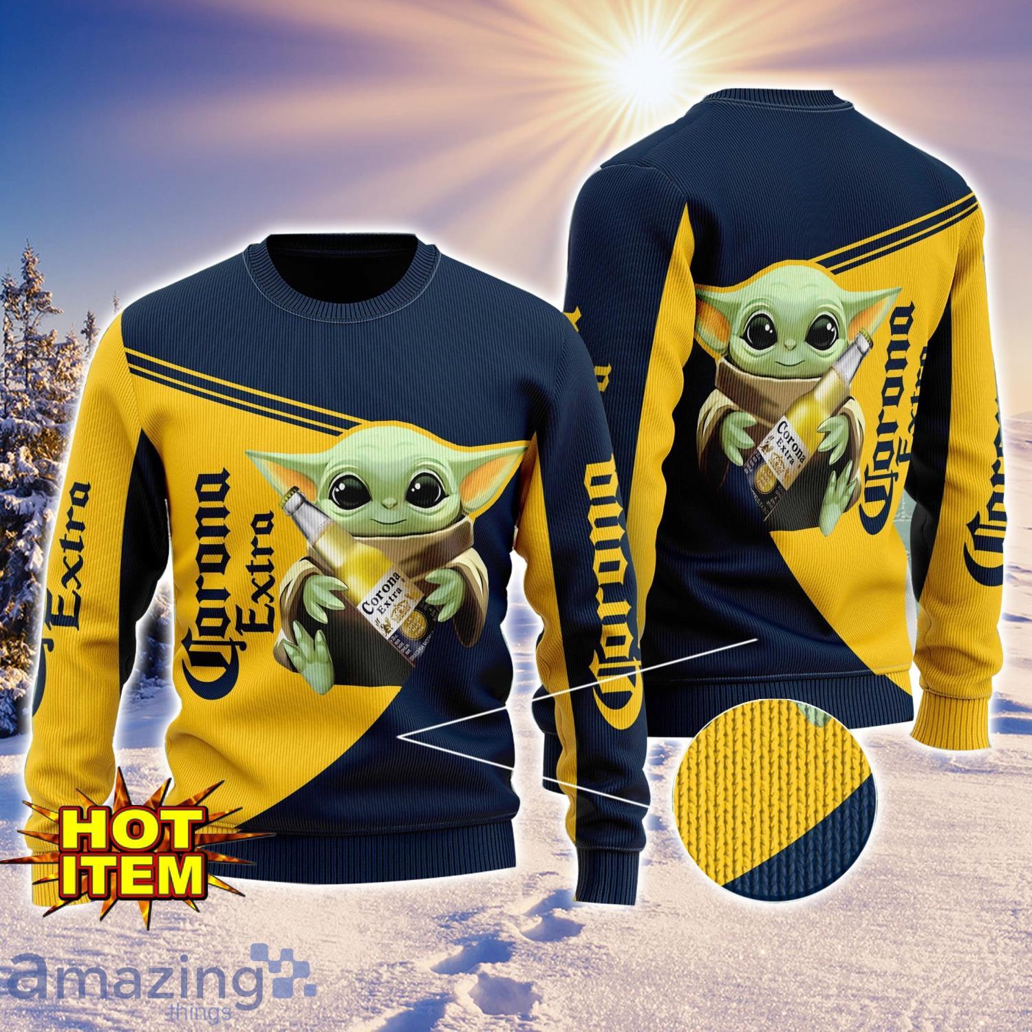 Baby Yoda Corona Extra AOP Ugly Christmas Sweater Unisex For Men And Women image Baby Yoda Corona Extra AOP Ugly Christmas Sweater Unisex For Men And Women Product Photo 1