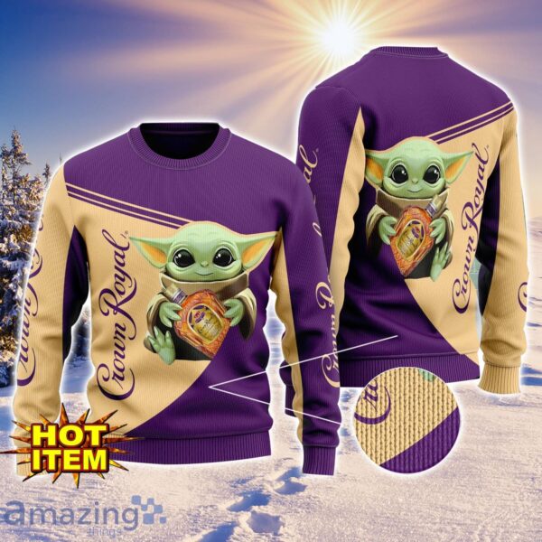 Baby Yoda Crown Royal Whisky AOP Ugly Christmas Sweater Unisex For Men And Women Product Photo 1