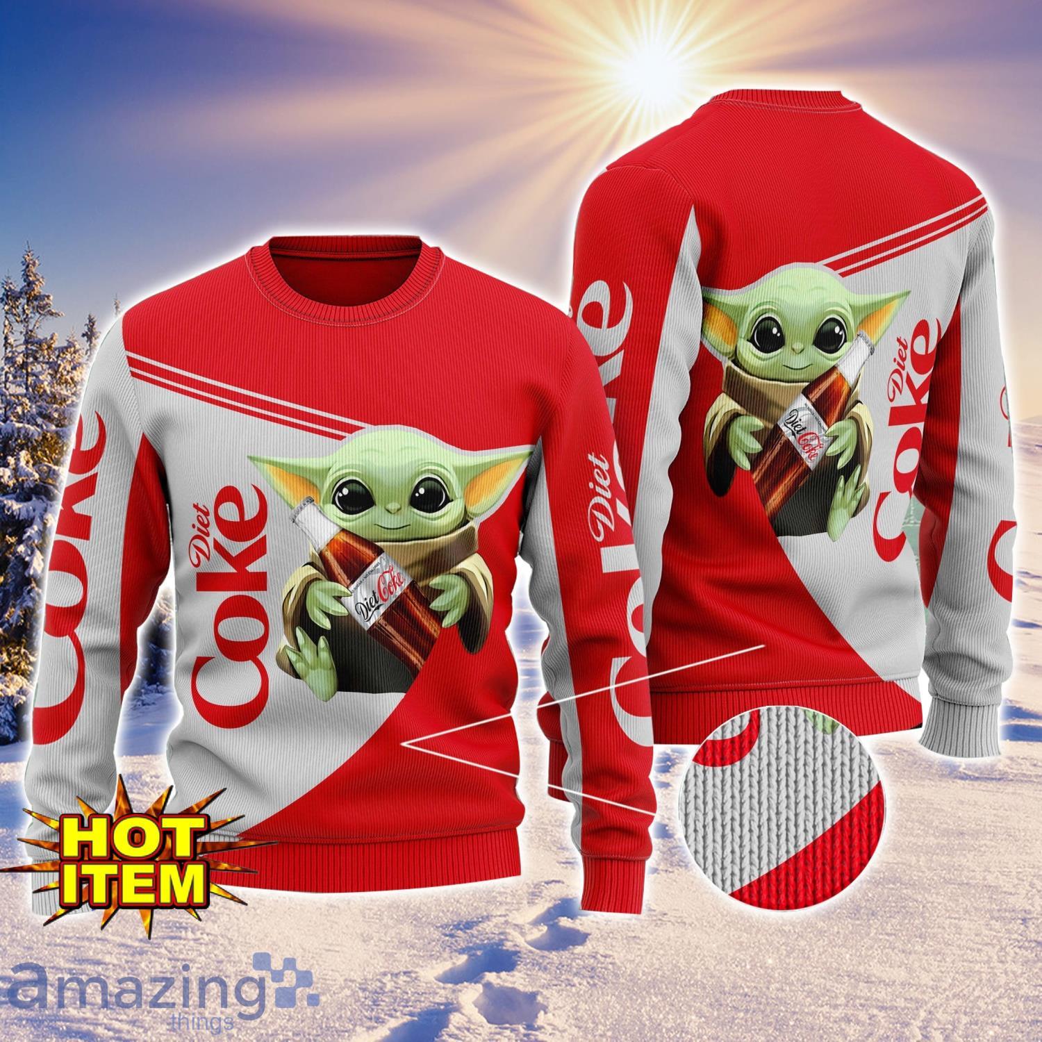 Baby Yoda Diet Coke AOP Ugly Christmas Sweater Unisex For Men And Women image Baby Yoda Diet Coke AOP Ugly Christmas Sweater Unisex For Men And Women Product Photo 1