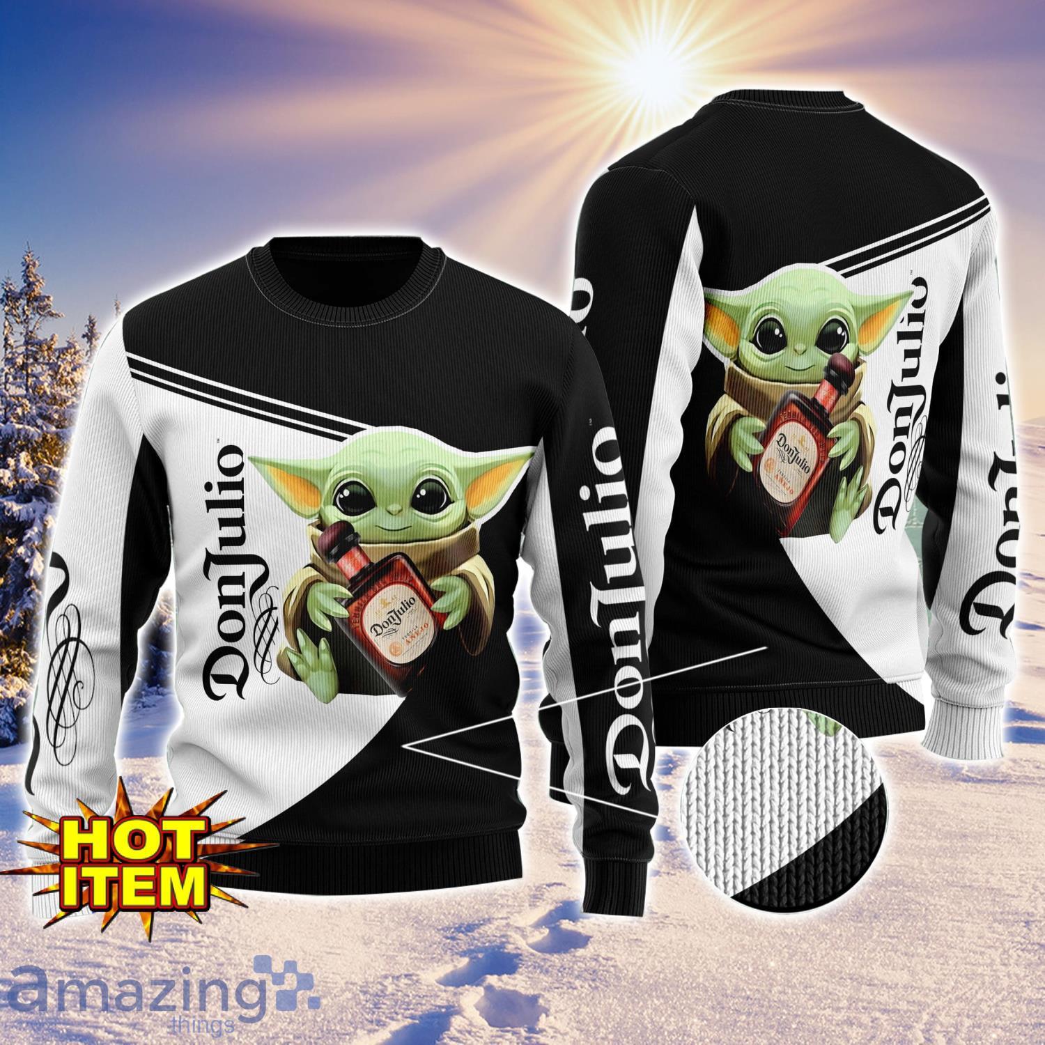 Baby Yoda Don Julio AOP Ugly Christmas Sweater Unisex For Men And Women image Baby Yoda Don Julio AOP Ugly Christmas Sweater Unisex For Men And Women Product Photo 1
