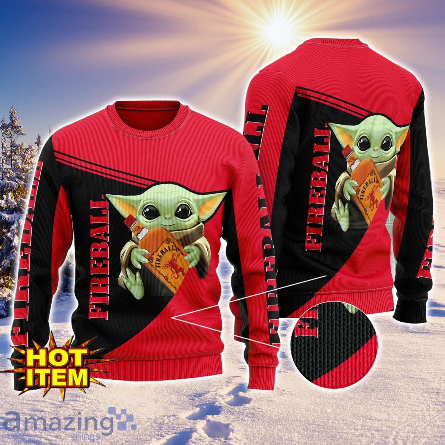 Baby Yoda Fireb AOP Ugly Christmas Sweater Unisex For Men And Women image Baby Yoda Fireb AOP Ugly Christmas Sweater Unisex For Men And Women Product Photo 1