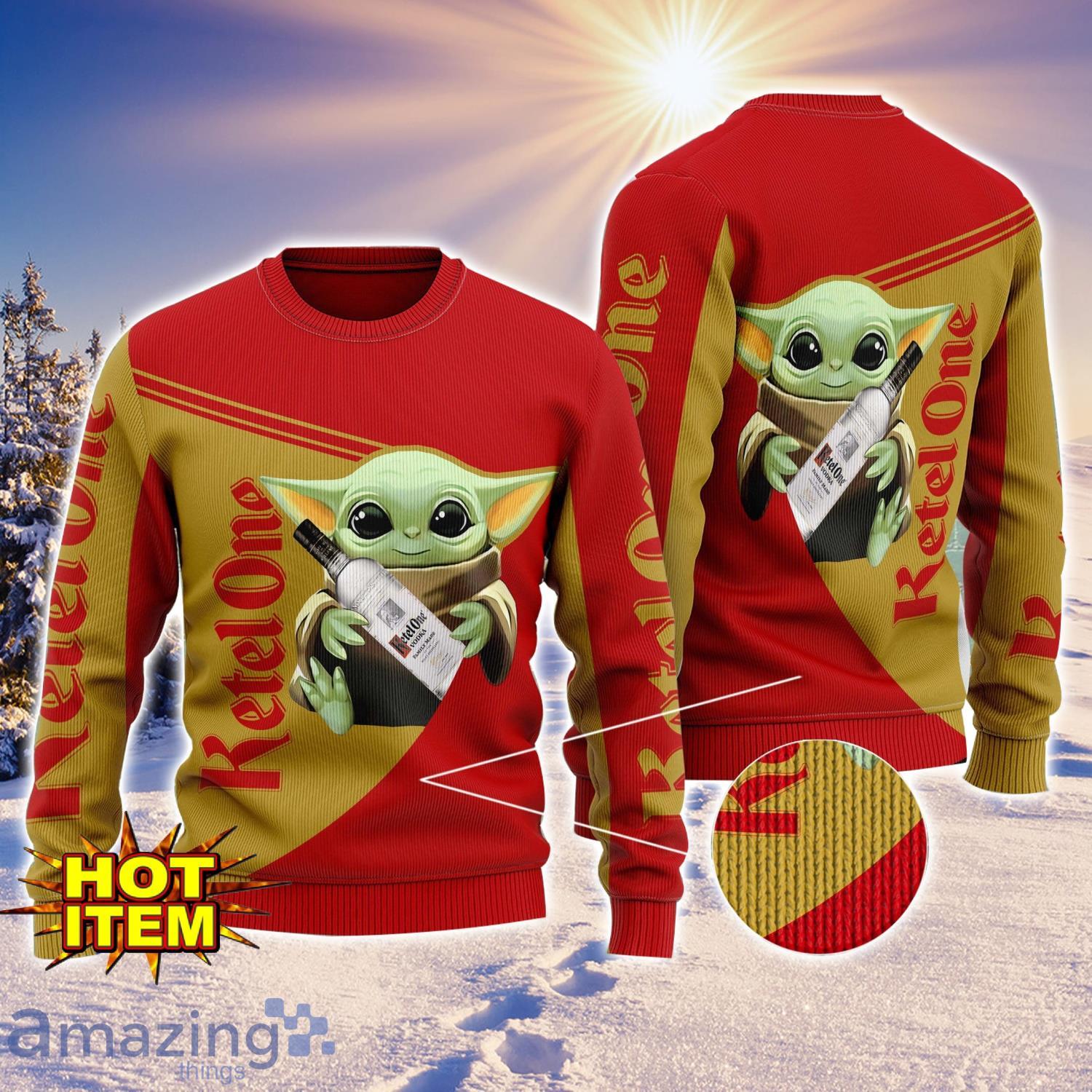 Baby Yoda Ketel One AOP Ugly Christmas Sweater Unisex For Men And Women image Baby Yoda Ketel One AOP Ugly Christmas Sweater Unisex For Men And Women Product Photo 1