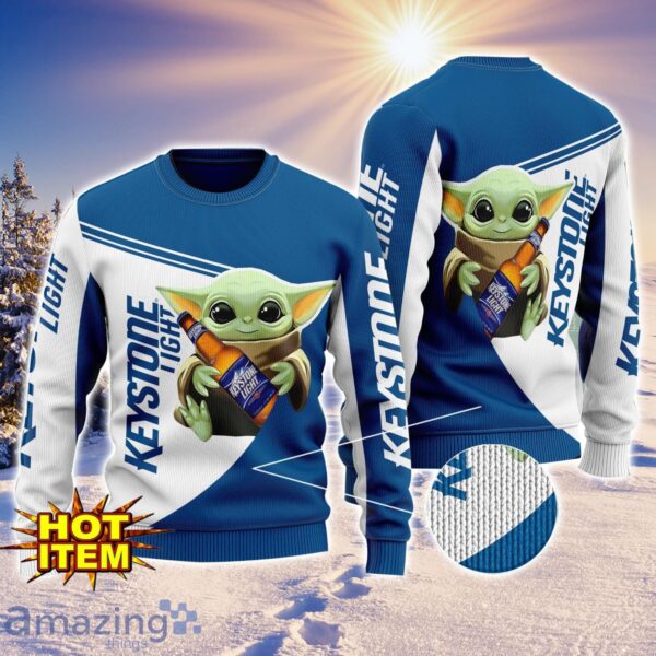 Baby Yoda Keystone Light AOP Ugly Christmas Sweater Unisex For Men And Women Product Photo 1