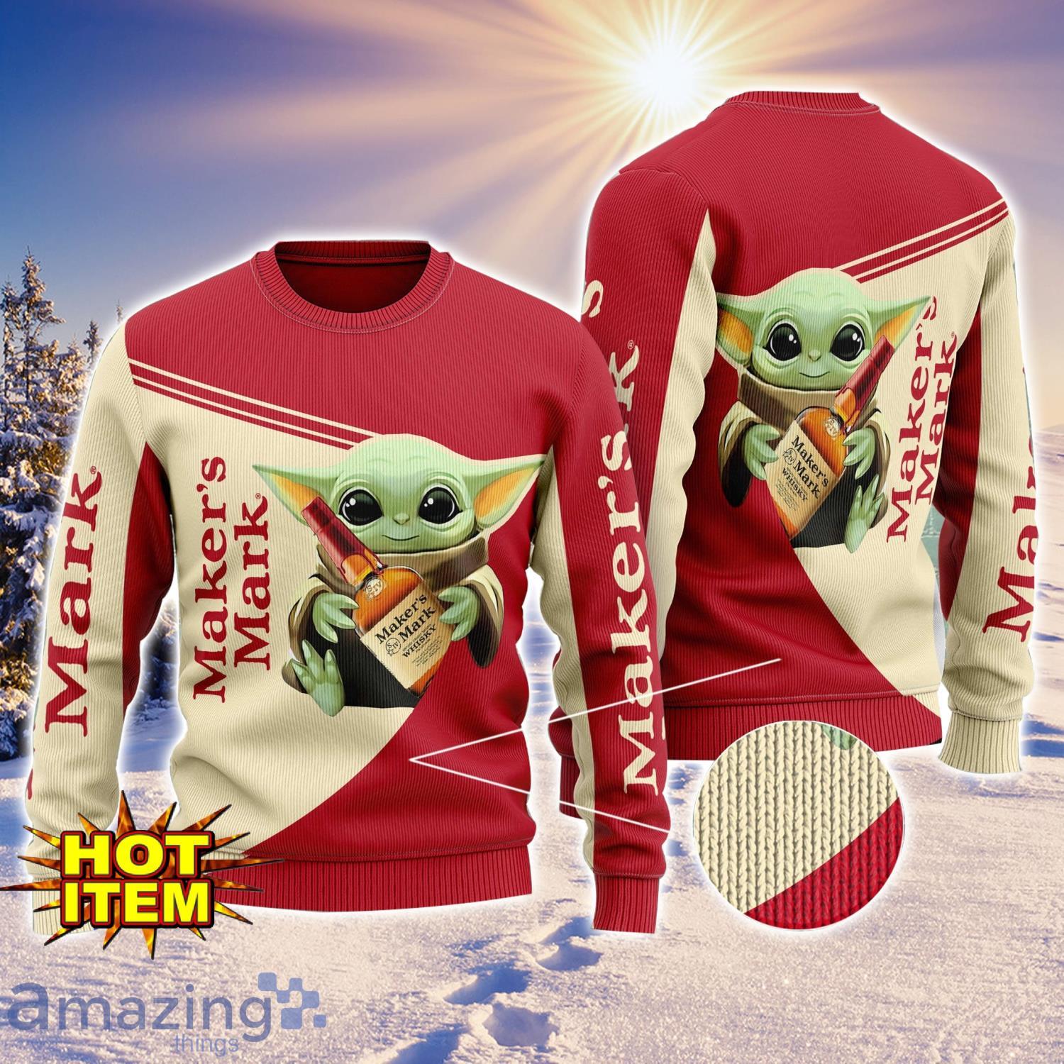 Baby Yoda Maker's Mark AOP Ugly Christmas Sweater Unisex For Men And Women image Baby Yoda Maker's Mark AOP Ugly Christmas Sweater Unisex For Men And Women