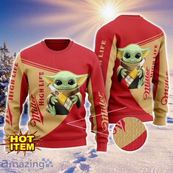 Baby Yoda Miller High Life AOP Ugly Christmas Sweater Unisex For Men And Women Product Photo 1