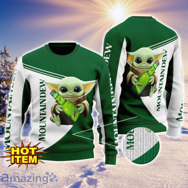 Baby Yoda Mountain Dew AOP Ugly Christmas Sweater Unisex For Men And Women Product Photo 1