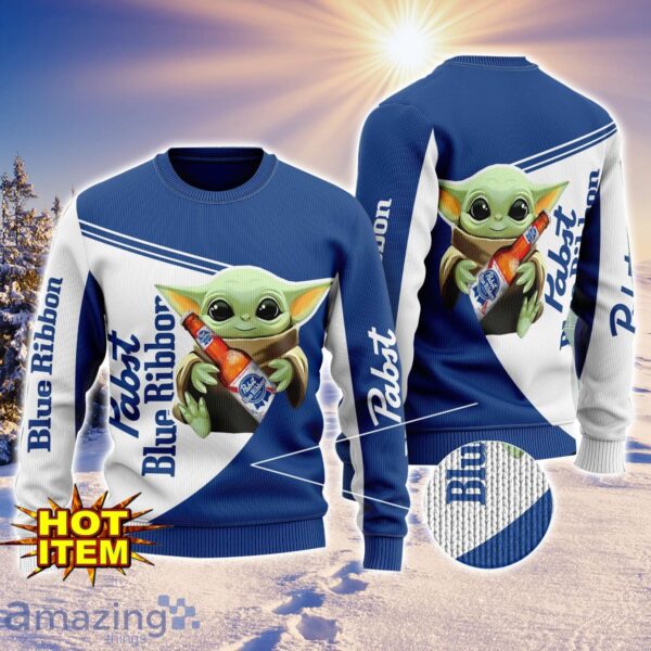 Baby Yoda Pabst Blue Ribbon AOP Ugly Christmas Sweater Unisex For Men And Women Product Photo 1