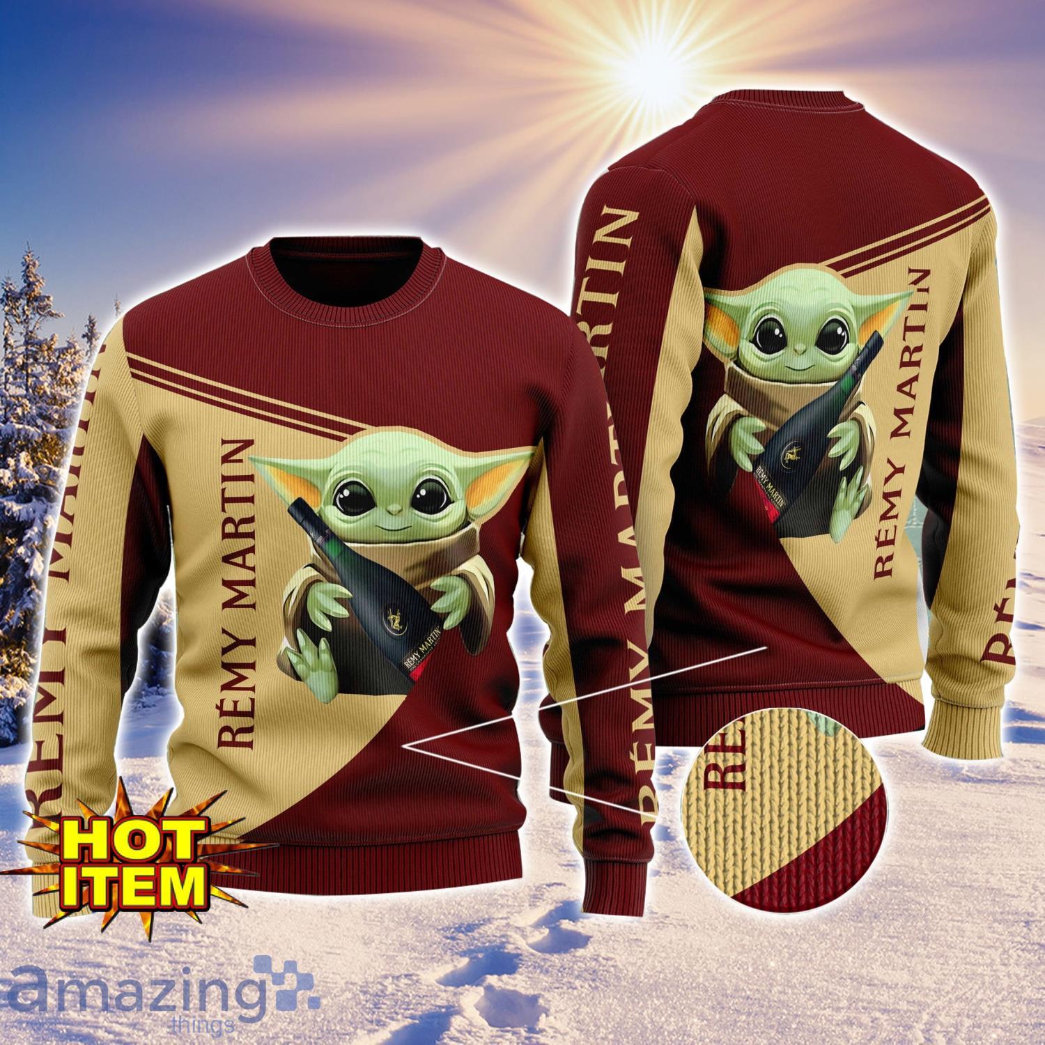 Baby Yoda Remy Martin AOP Ugly Christmas Sweater Unisex For Men And Women image Baby Yoda Remy Martin AOP Ugly Christmas Sweater Unisex For Men And Women Product Photo 1
