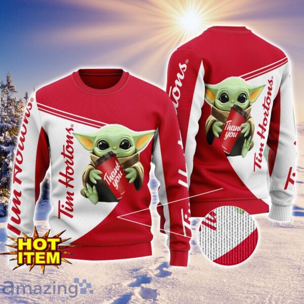 Baby Yoda Tim Hortons AOP Ugly Christmas Sweater Unisex For Men And Women Product Photo 1