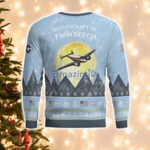 Beechcraft Model 18 Twin Beech C45 Light Blue Aircraft Moonlight 3D Ugly Christmas Sweater Christmas Gift Product Photo 3