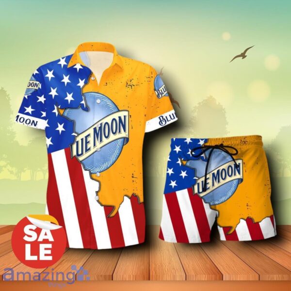 Blue Moon Beer Life USA Flag Aloha Summer Beach Combo Trending Hawaiian Shirt & Shorts For Men Women Product Photo 1