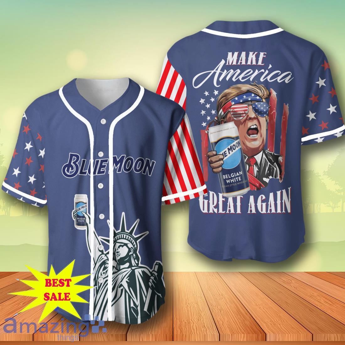 Blue Moon Beer Trump Make America Great Again Baseball Jersey – Men’s & Women’s Sizes image Blue Moon Beer Trump Make America Great Again Baseball Jersey – Men’s & Women’s Sizes Product Photo 1