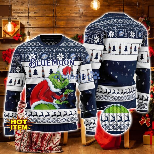 Blue Moon Grinch Hug Logo Ugly Christmas Sweater Christmas Gift For Men And Women Product Photo 1