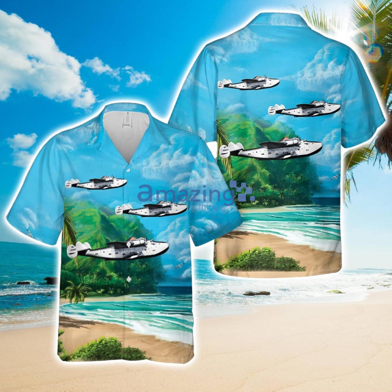 Boeing 314 Clipper NC18602 Pan American Airlines Hawaiian Shirt Summer Holiday Gift image Boeing 314 Clipper NC18602 Pan American Airlines Hawaiian Shirt Summer Holiday Gift Product Photo 1