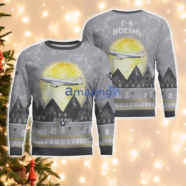 Boeing E-4 E4 Aircraft Moonlight And Mountain Pattern Ugly Christmas Sweater Aircraft Lovers Christmas Gift Product Photo 1