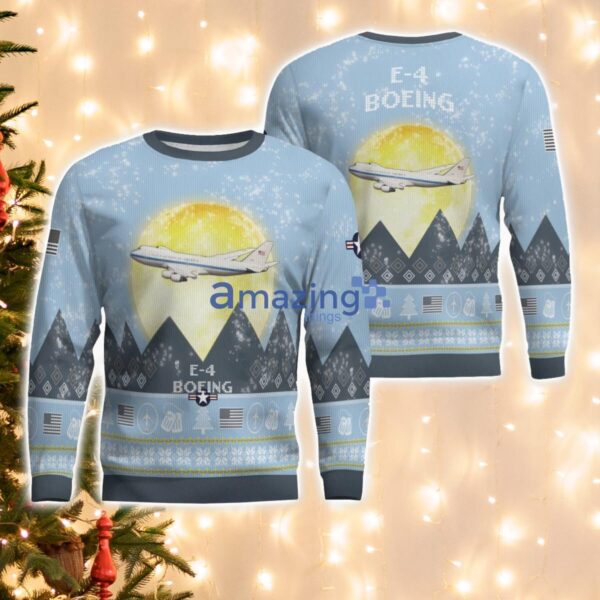 Boeing E-4 E4 Light Blue Aircraft Moonlight 3D Ugly Christmas Sweater Christmas Gift Product Photo 1