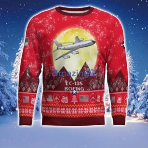Boeing EC-135 EC135 Aircraft Moonlight Red Color Ugly Christmas Sweater Christmas Gift Product Photo 2