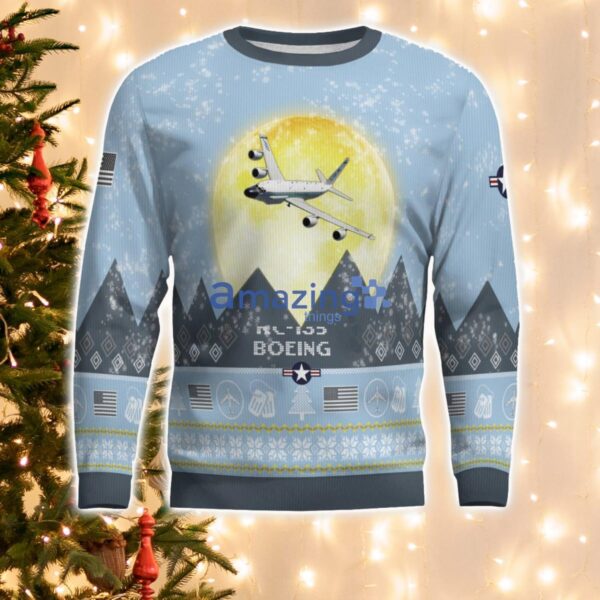 Boeing RC-135 RC135 Light Blue Aircraft Moonlight 3D Ugly Christmas Sweater Christmas Gift Product Photo 2