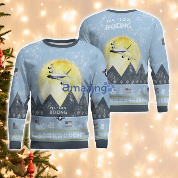 Boeing RC-135 RC135 Light Blue Aircraft Moonlight 3D Ugly Christmas Sweater Christmas Gift Product Photo 1