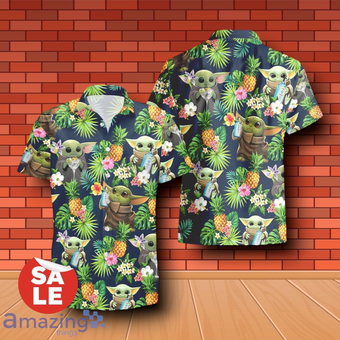 Bombay Sapphire Baby Yoda Tropical Flowery Hawaiian Shirt & Short image Bombay Sapphire Baby Yoda Tropical Flowery Hawaiian Shirt & Short Product Photo 2