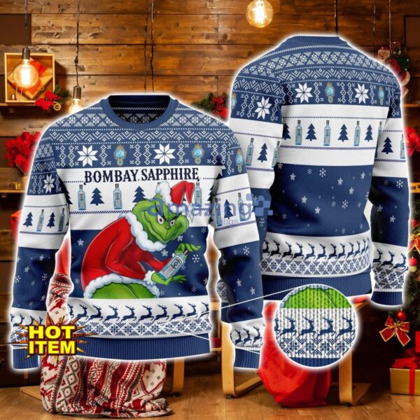 Bombay Sapphire Grinch Hug Logo Ugly Christmas Sweater Christmas Gift For Men And Women Product Photo 1